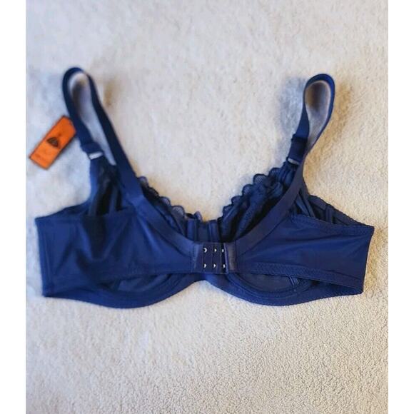 NEW Unpadded Navy Blue Lace Bra 42B Underwire Sexy Lingerie Bralette Underwear - Picture 2 of 7